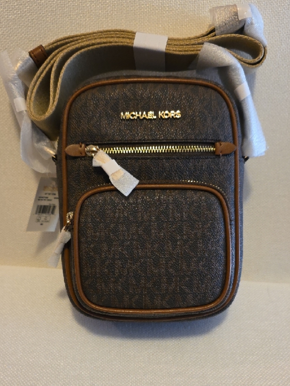 NWT Michael Kors Brown Jet Set Cross Body Bag With Fabric Strap